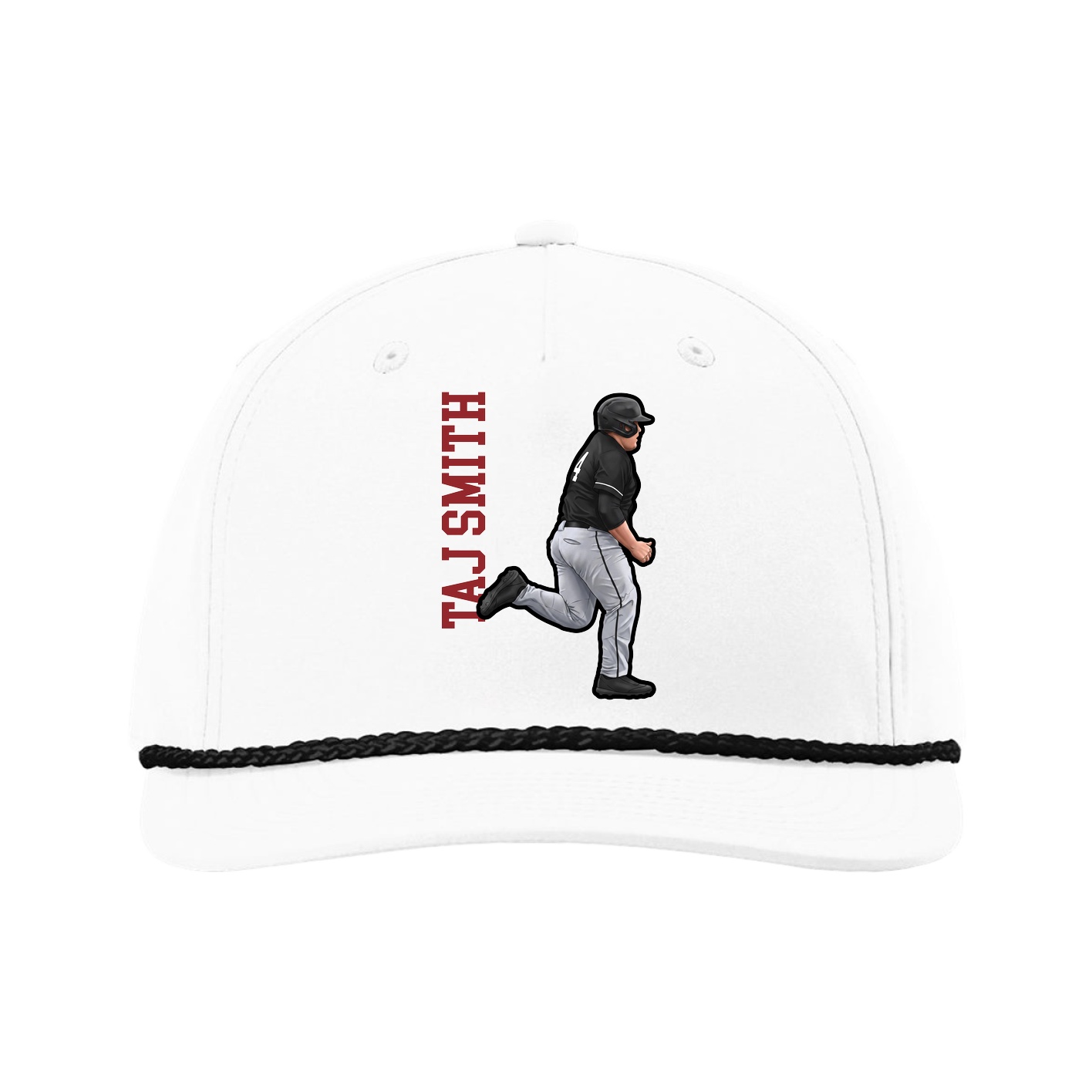 Five-Panel Classic Rope Cap — Name Vertical in White