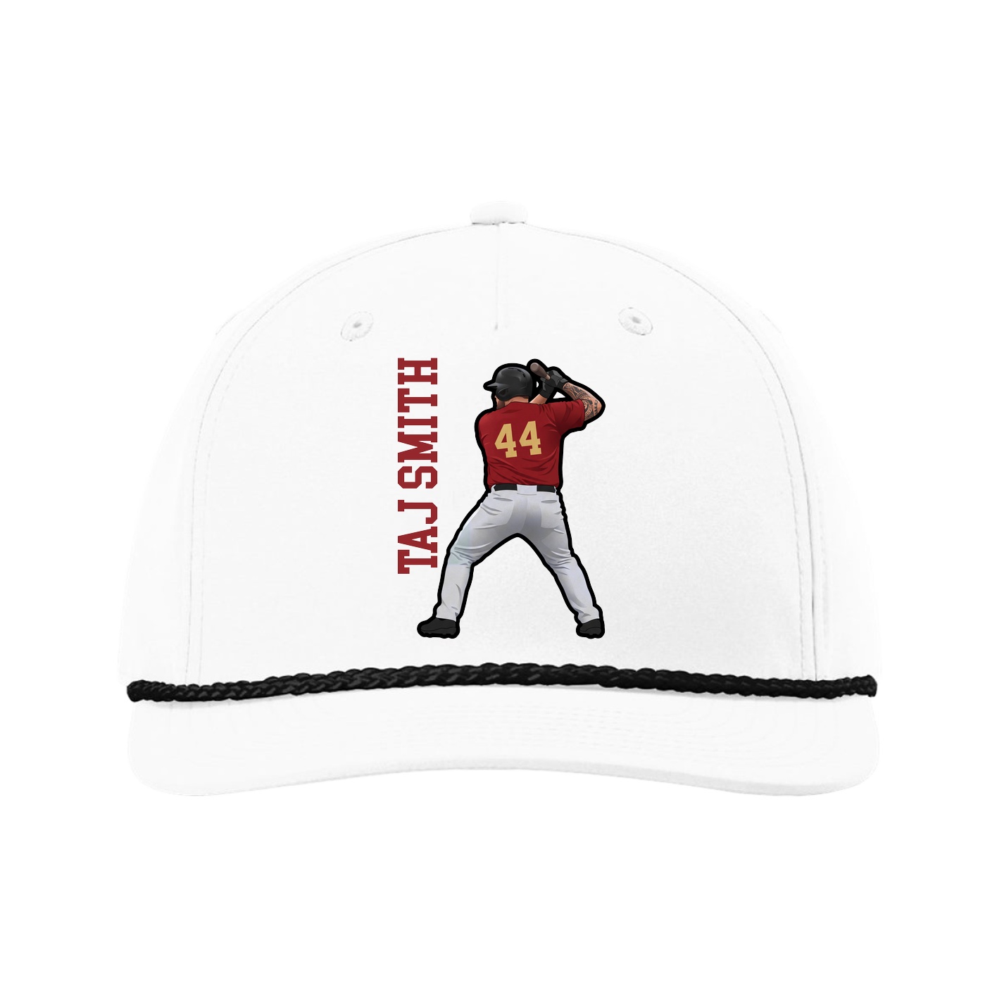 Five-Panel Classic Rope Cap — Name Vertical in White