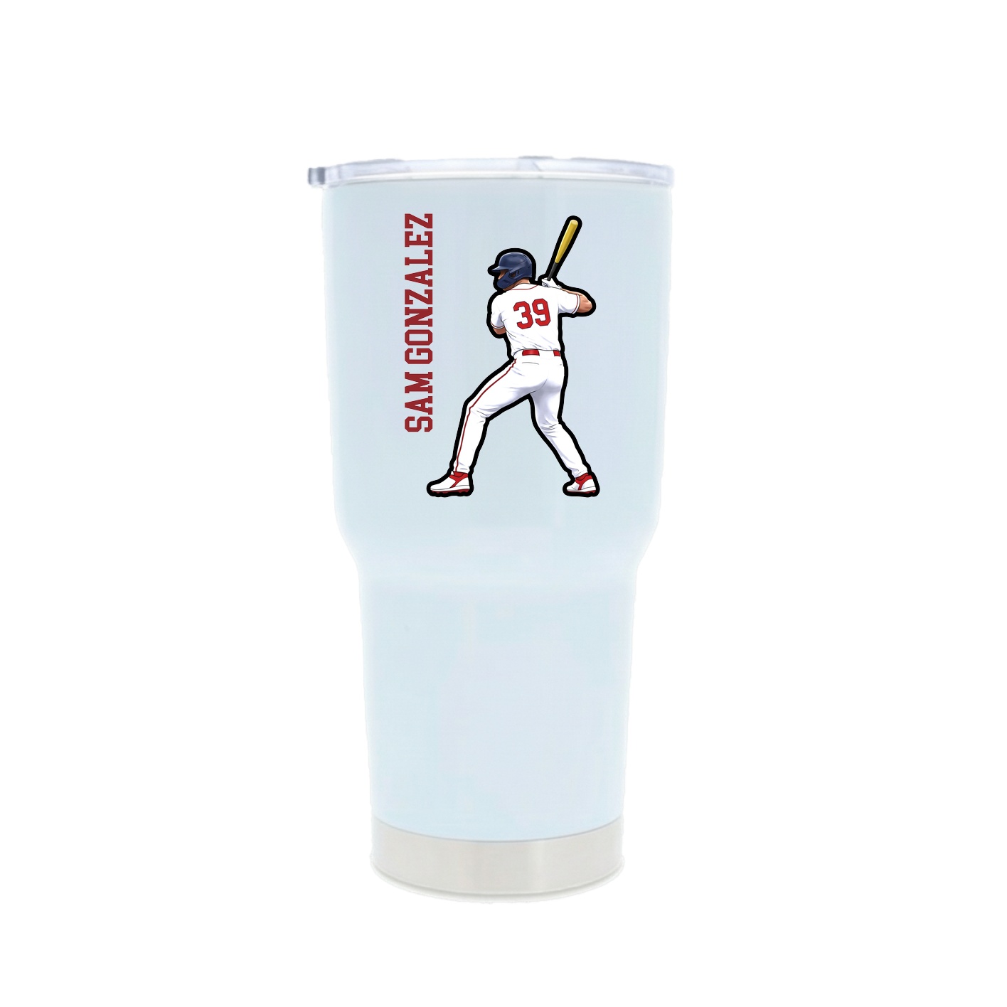 30oz Stainless Steel Tumbler — Name Vertical in White