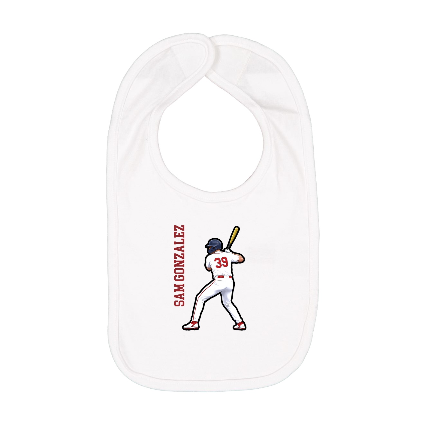 Infant Bib — Name Vertical in White
