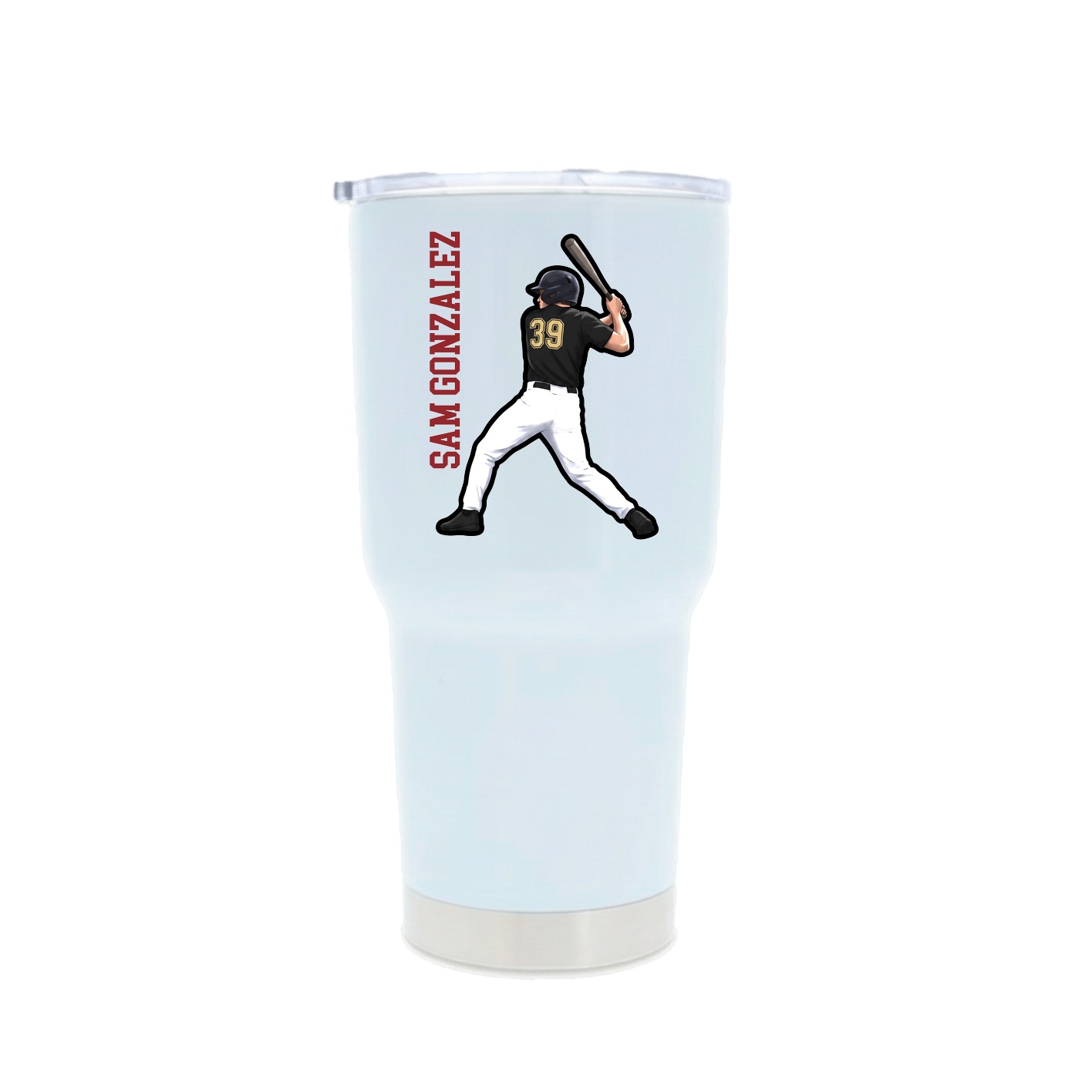 30oz Stainless Steel Tumbler — Name Vertical in White