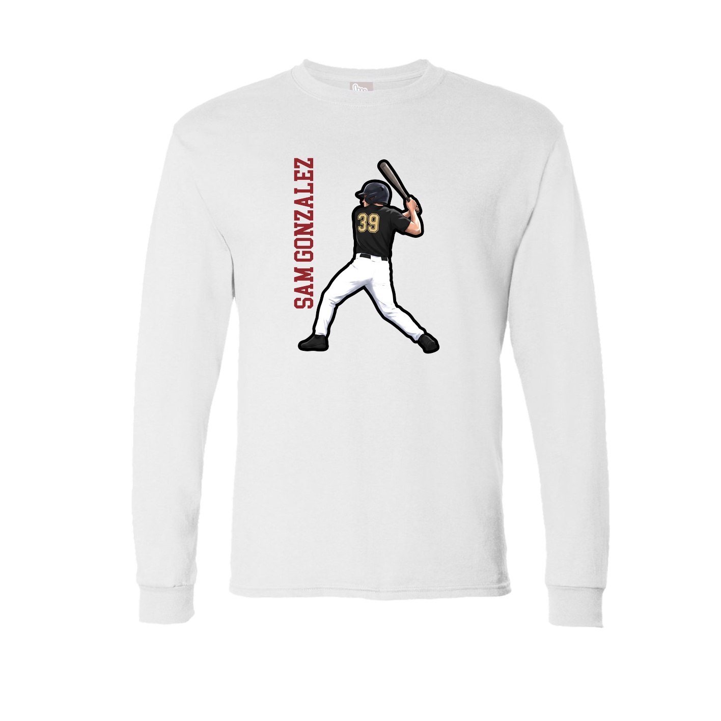 Long Sleeve Tee — Name Vertical in White