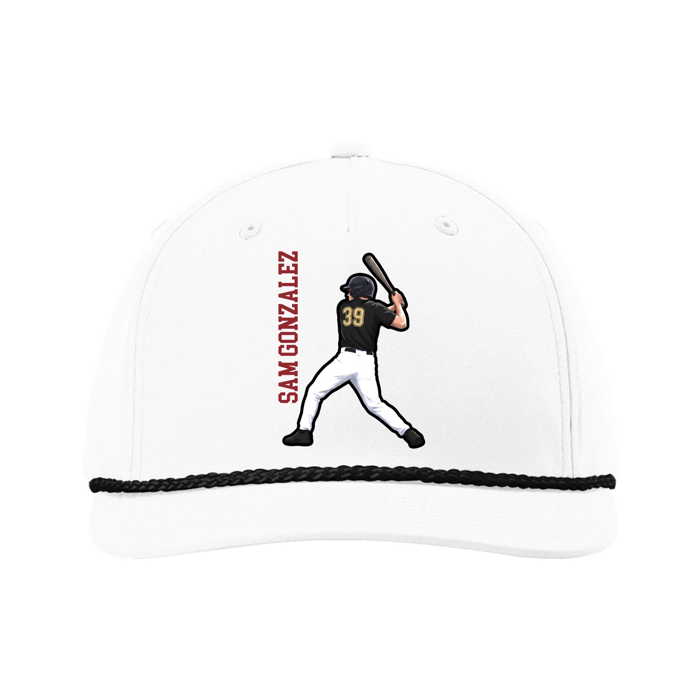 Five-Panel Classic Rope Cap — Name Vertical in White