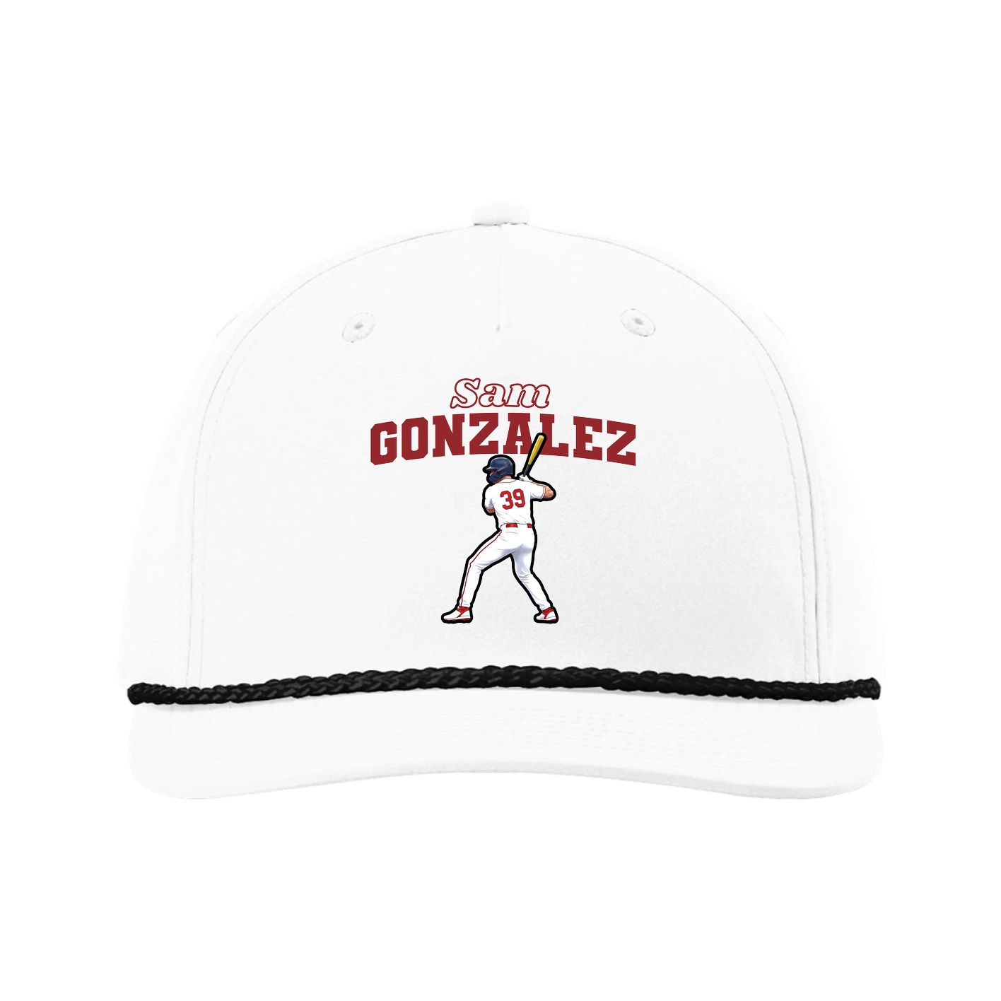 Five-Panel Classic Rope Cap — Name Arch in White