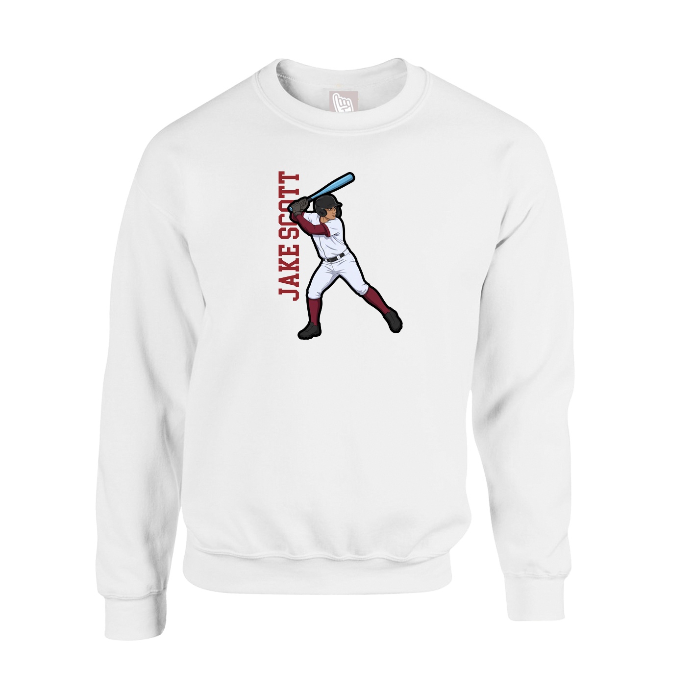 Fleece Crew — Name Vertical in White