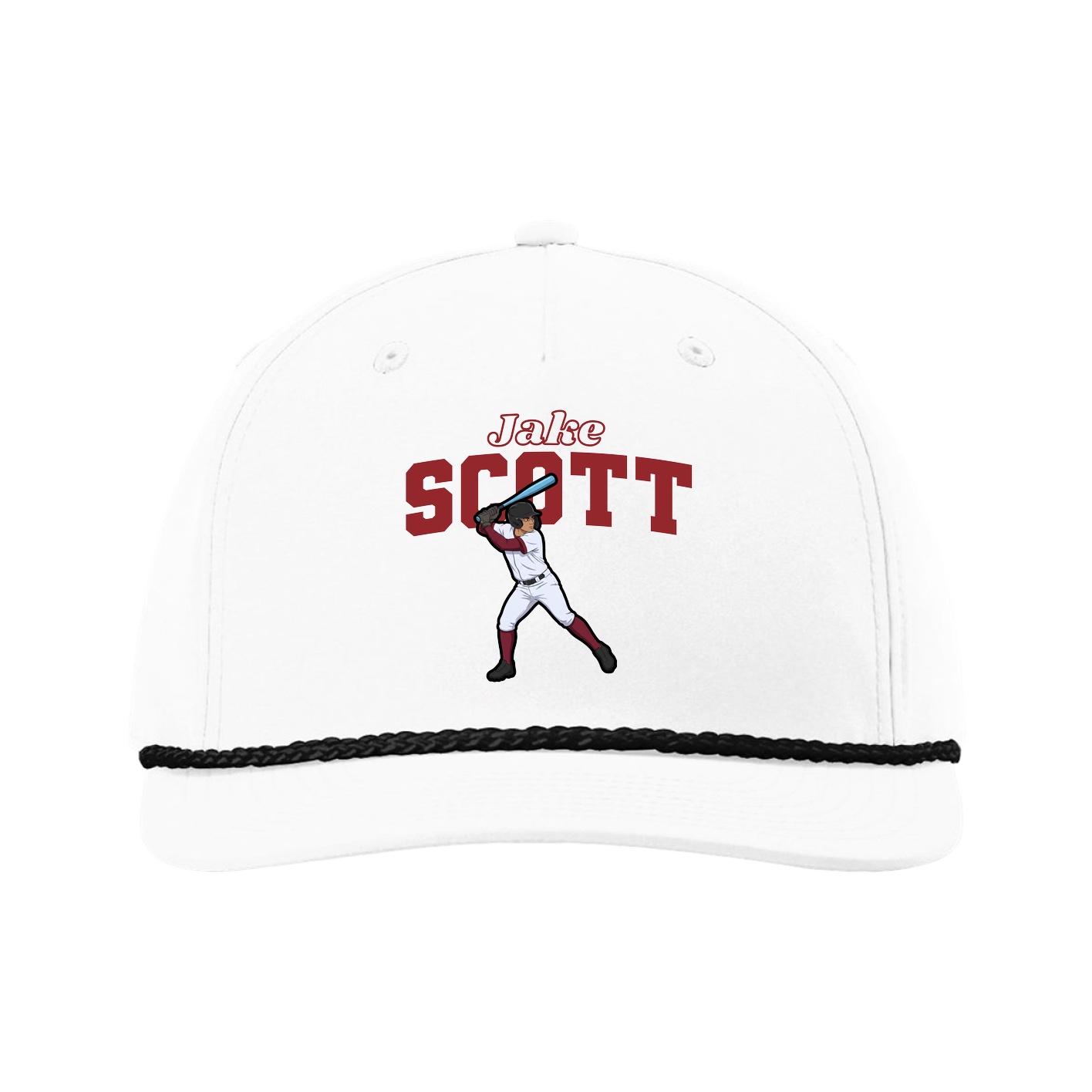 Five-Panel Classic Rope Cap — Name Arch in White