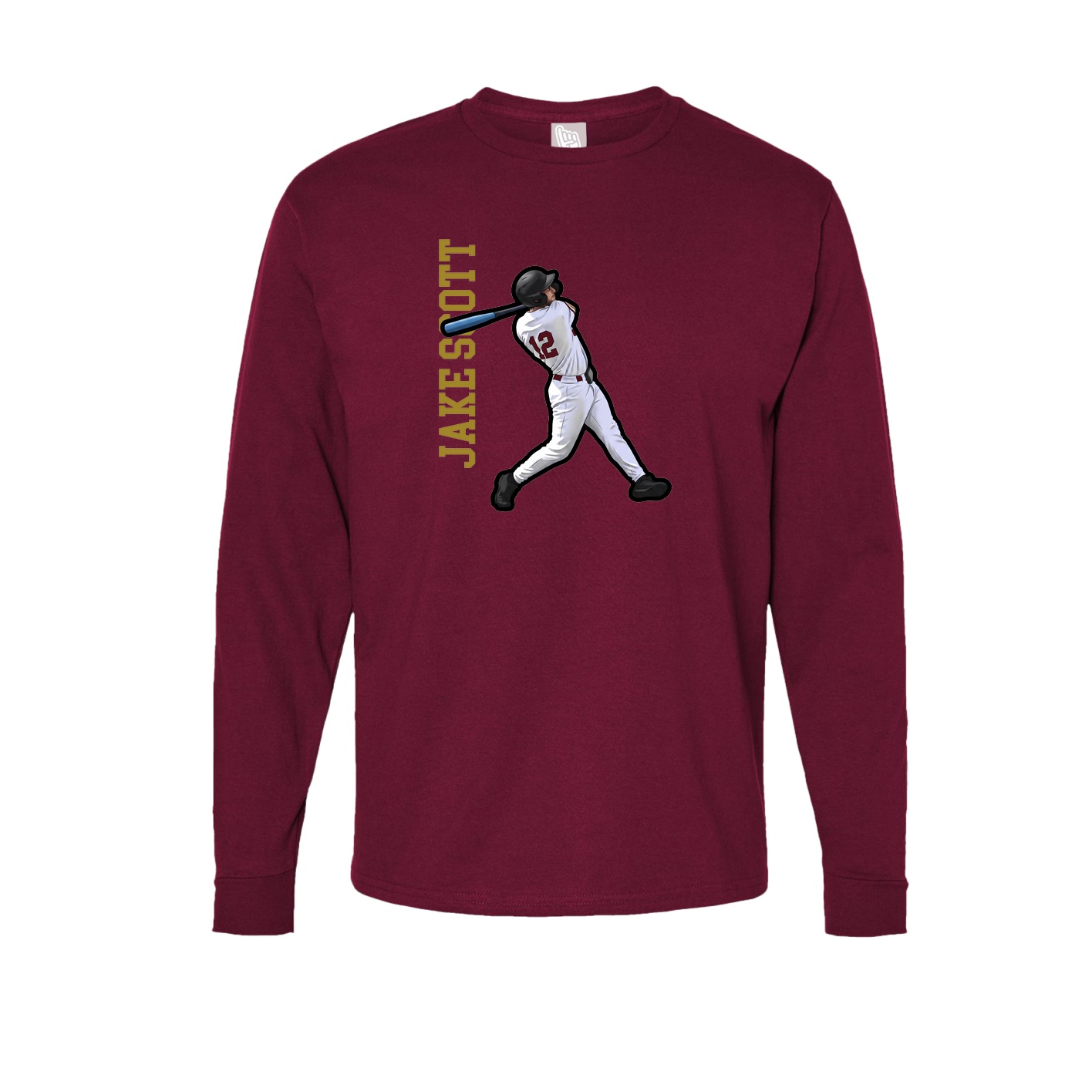 Long Sleeve Tee — Name Vertical in Cardinal