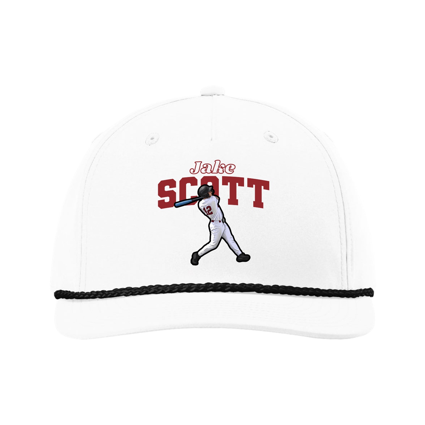 Five-Panel Classic Rope Cap — Name Arch in White