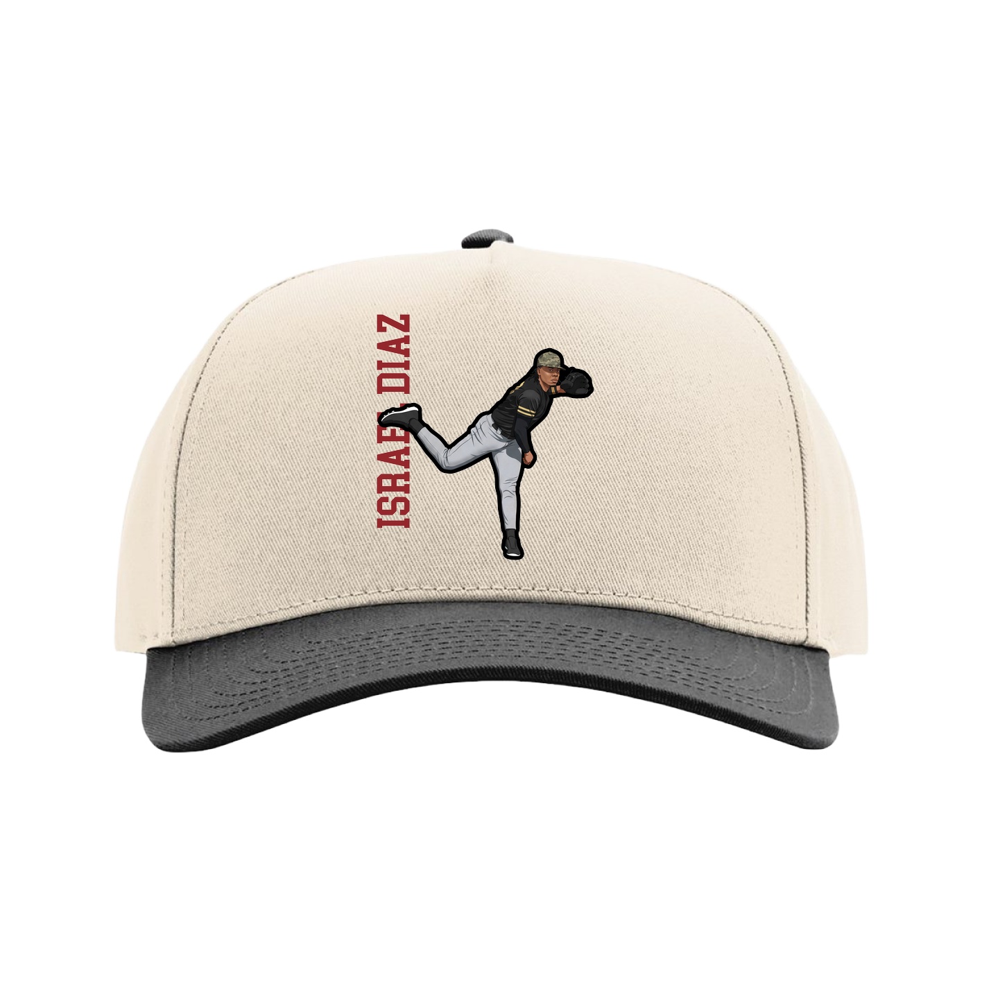 Full Fabric Five-Panel Champ Cap — Name Vertical in Cream/Black
