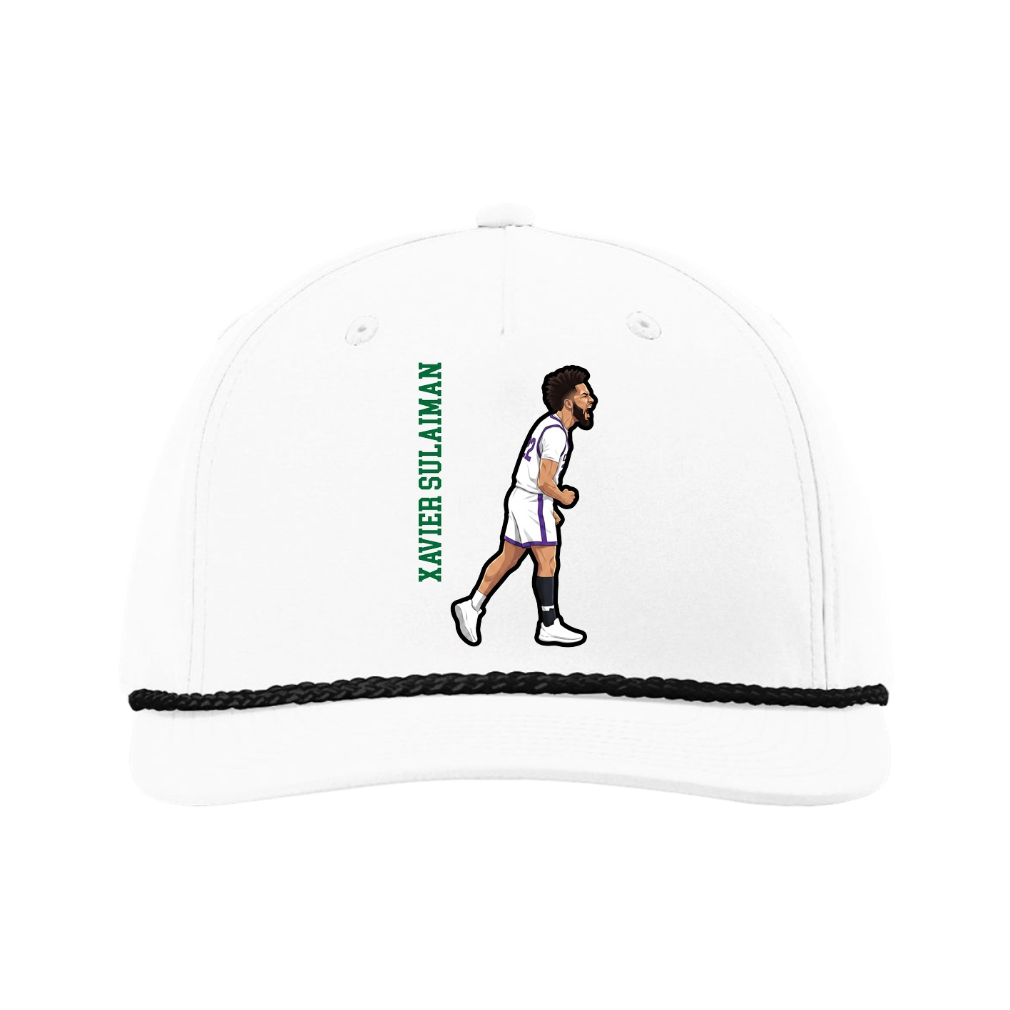 Five-Panel Classic Rope Cap — Name Vertical in White