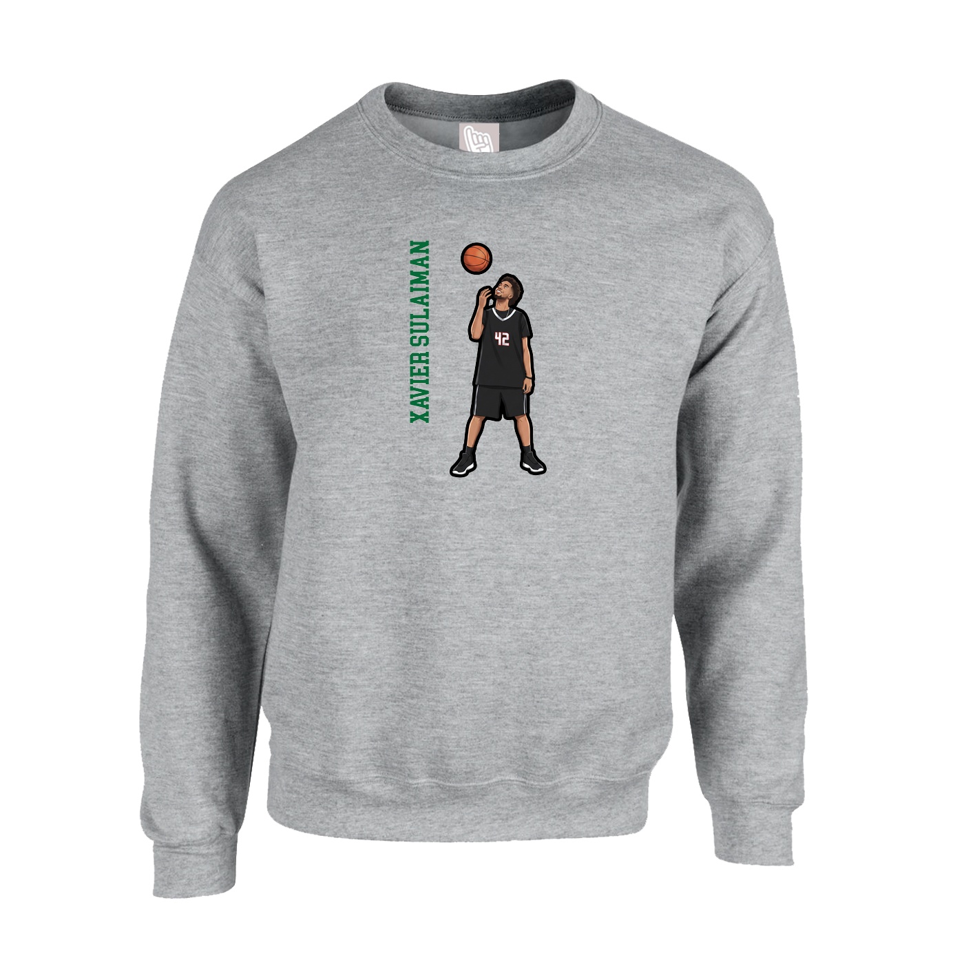 Fleece Crew — Name Vertical in Grey
