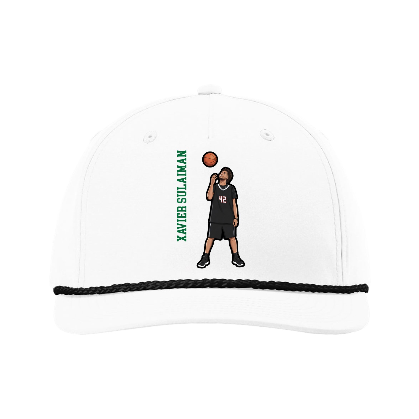 Five-Panel Classic Rope Cap — Name Vertical in White