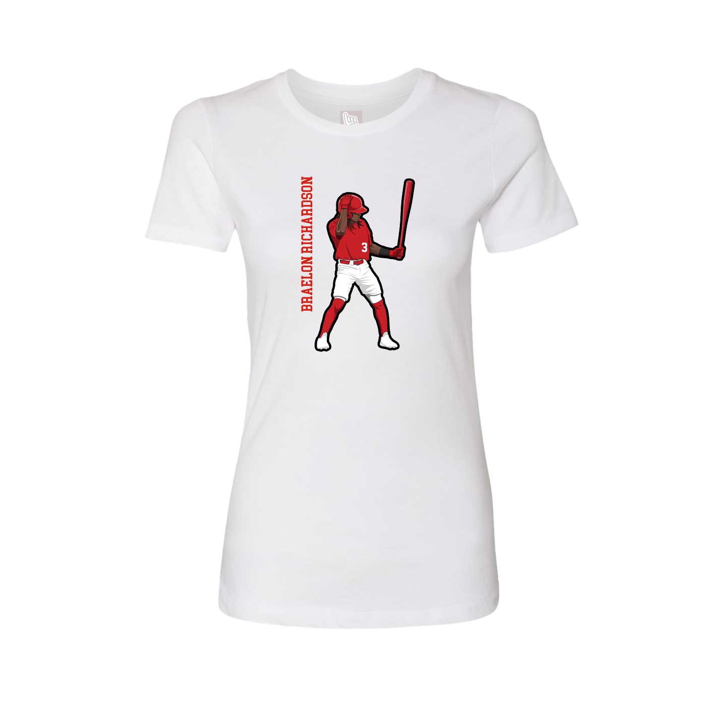 Fitted Women's Tee — Name Vertical in White