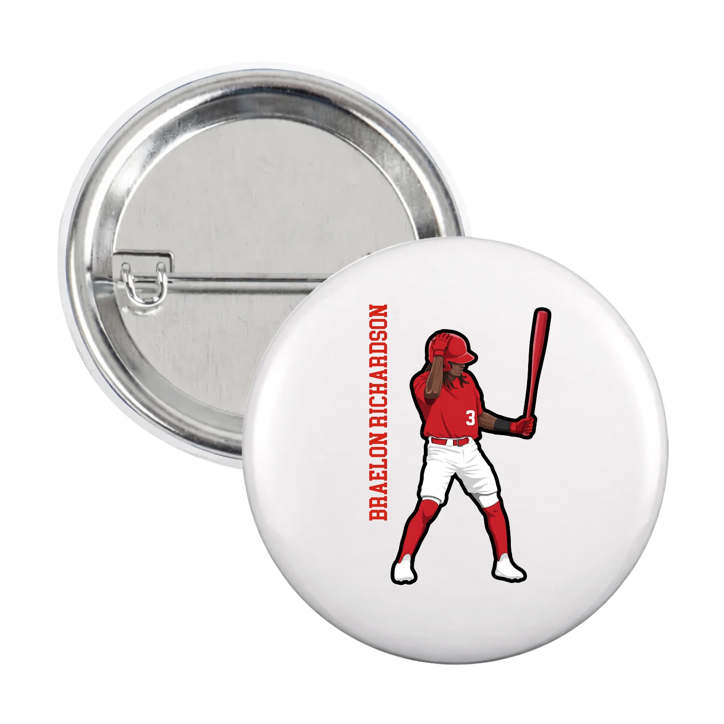 Game Day Button — Name Vertical in White