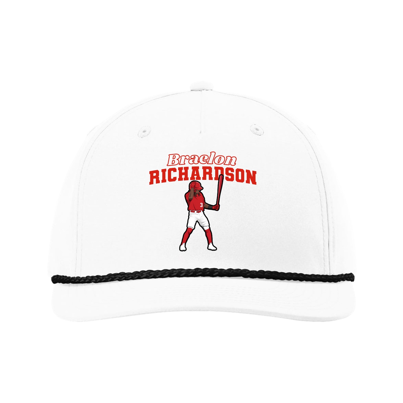 Five-Panel Classic Rope Cap — Name Arch in White