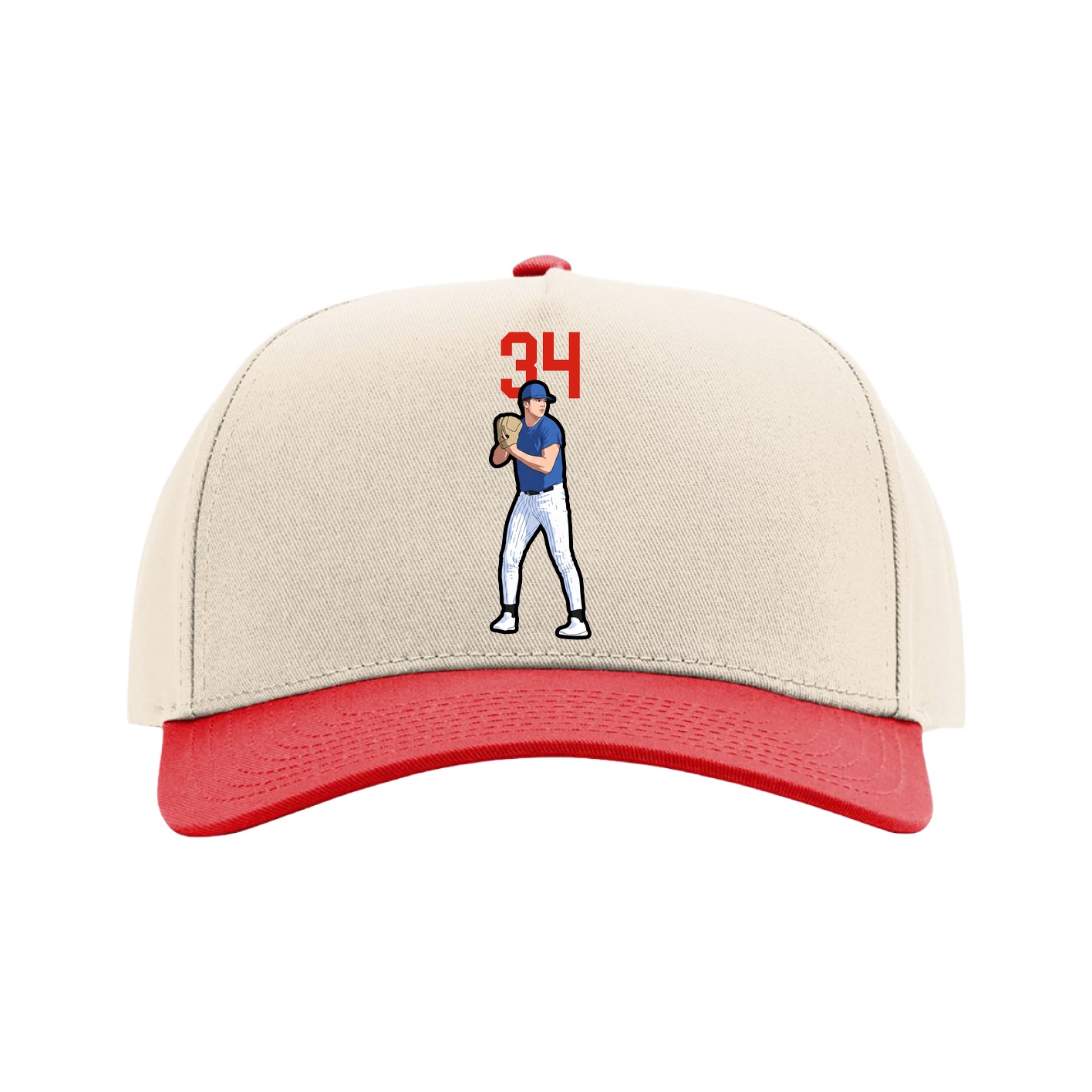Full Fabric Five-Panel Champ Cap — Number Top in Cream/Red