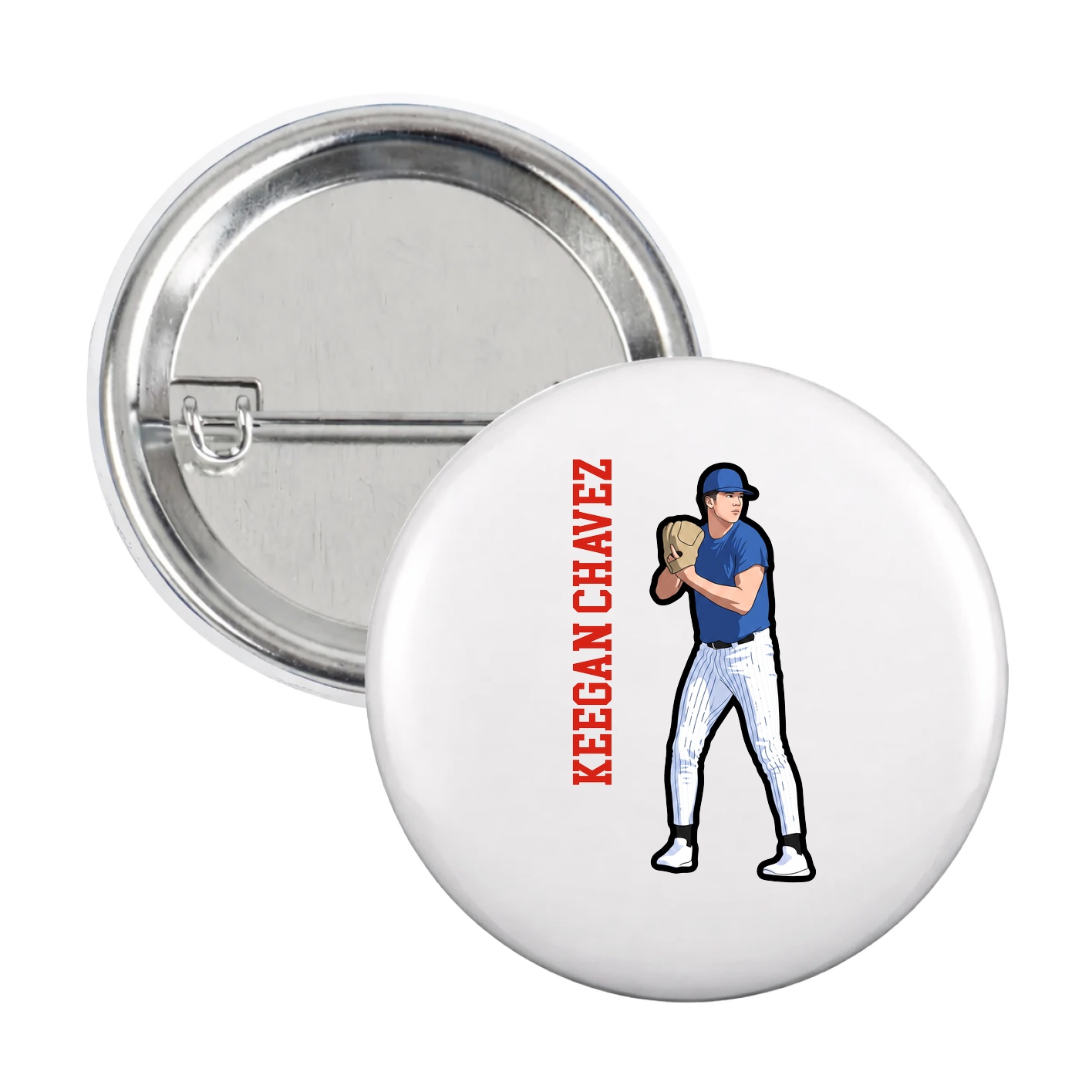 Game Day Button — Name Vertical in White