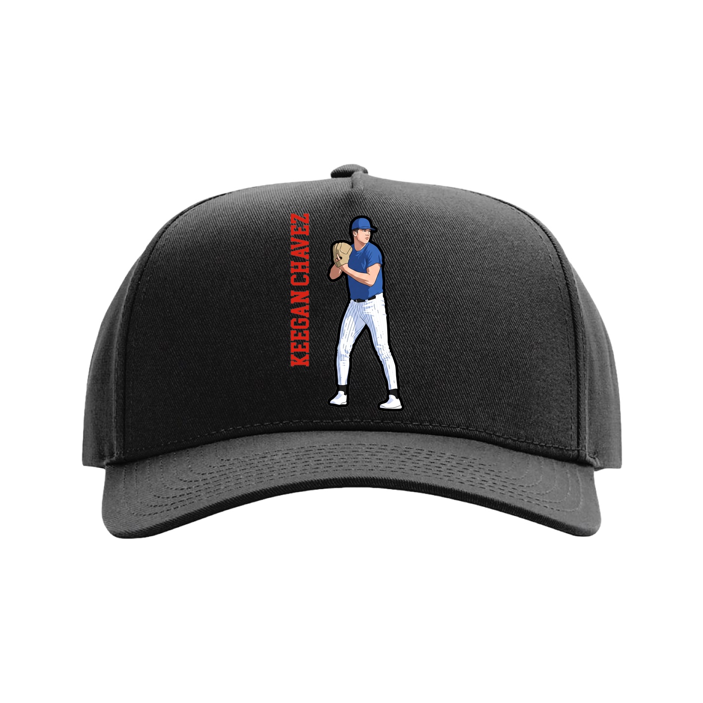 Full Fabric Five-Panel Champ Cap — Name Vertical in Black