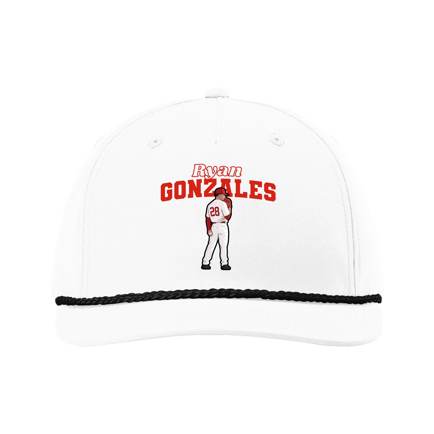 Five-Panel Classic Rope Cap — Name Arch in White