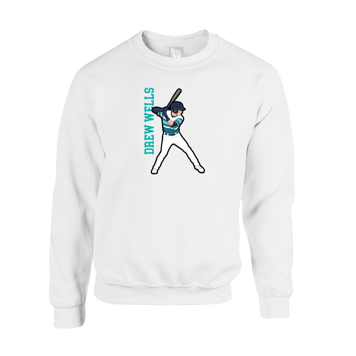 Fleece Crew — Name Vertical in White