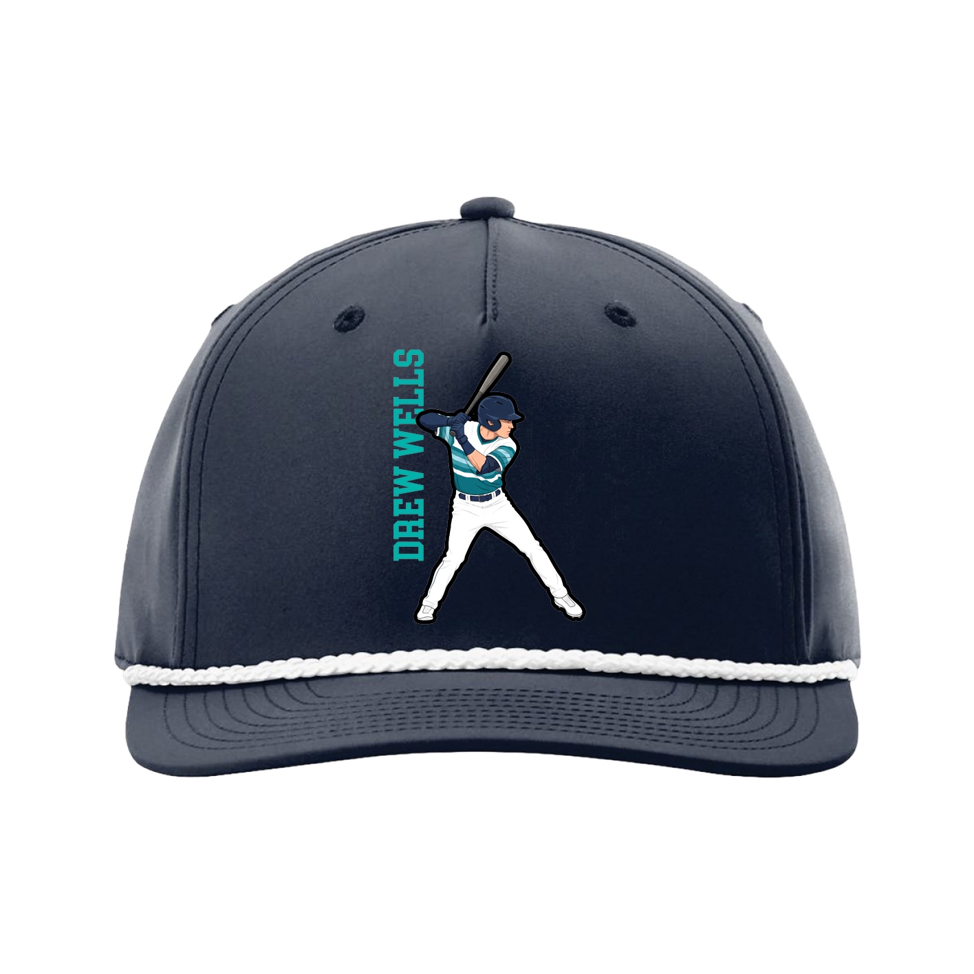 Five-Panel Classic Rope Cap — Name Vertical in Navy