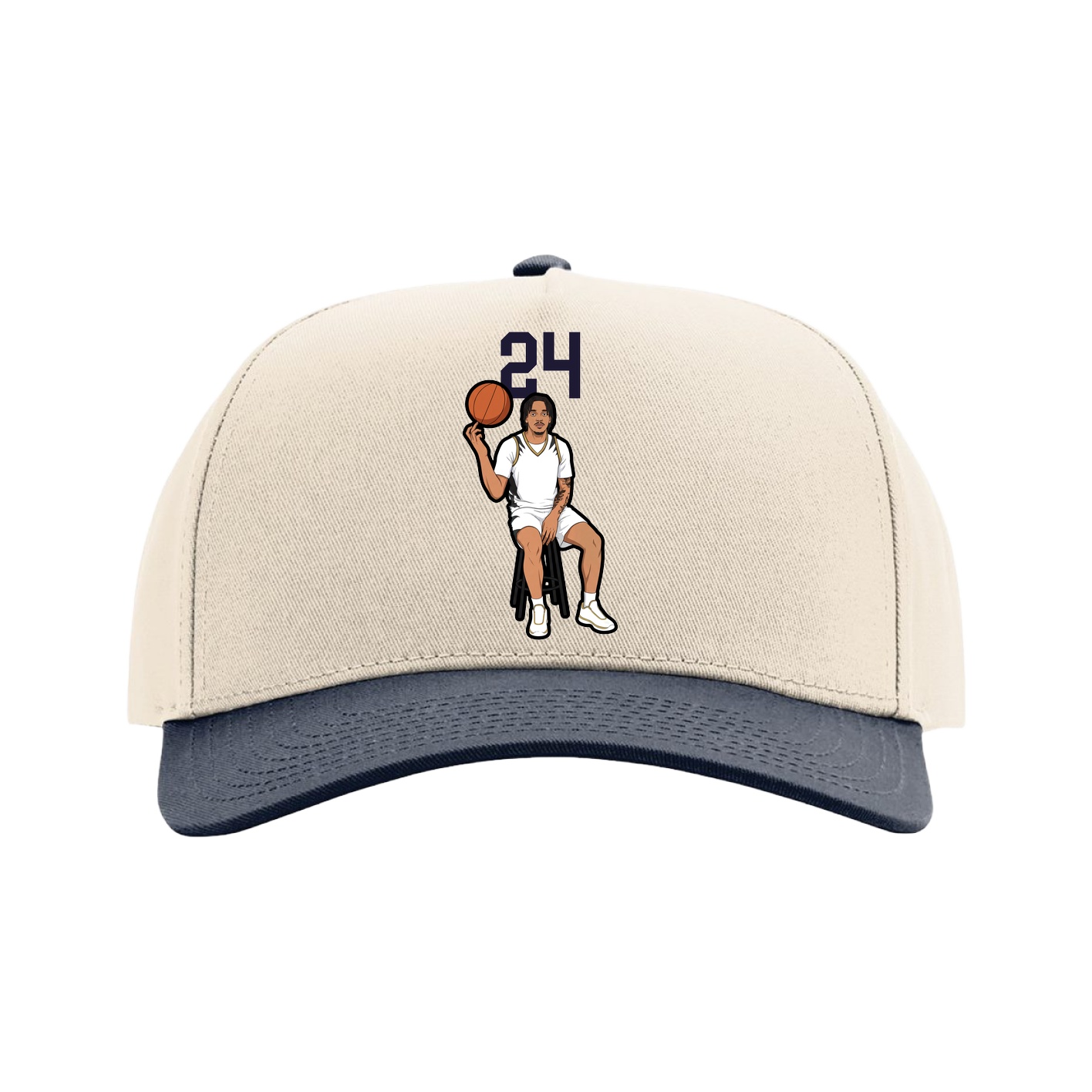 Full Fabric Five-Panel Champ Cap — Number Top in Cream/Navy