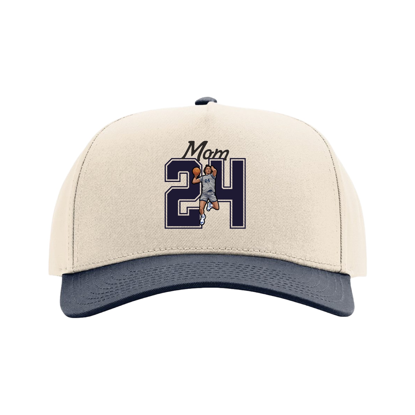Full Fabric Five-Panel Champ Cap — Mothers Day Shirsey in Cream/Navy
