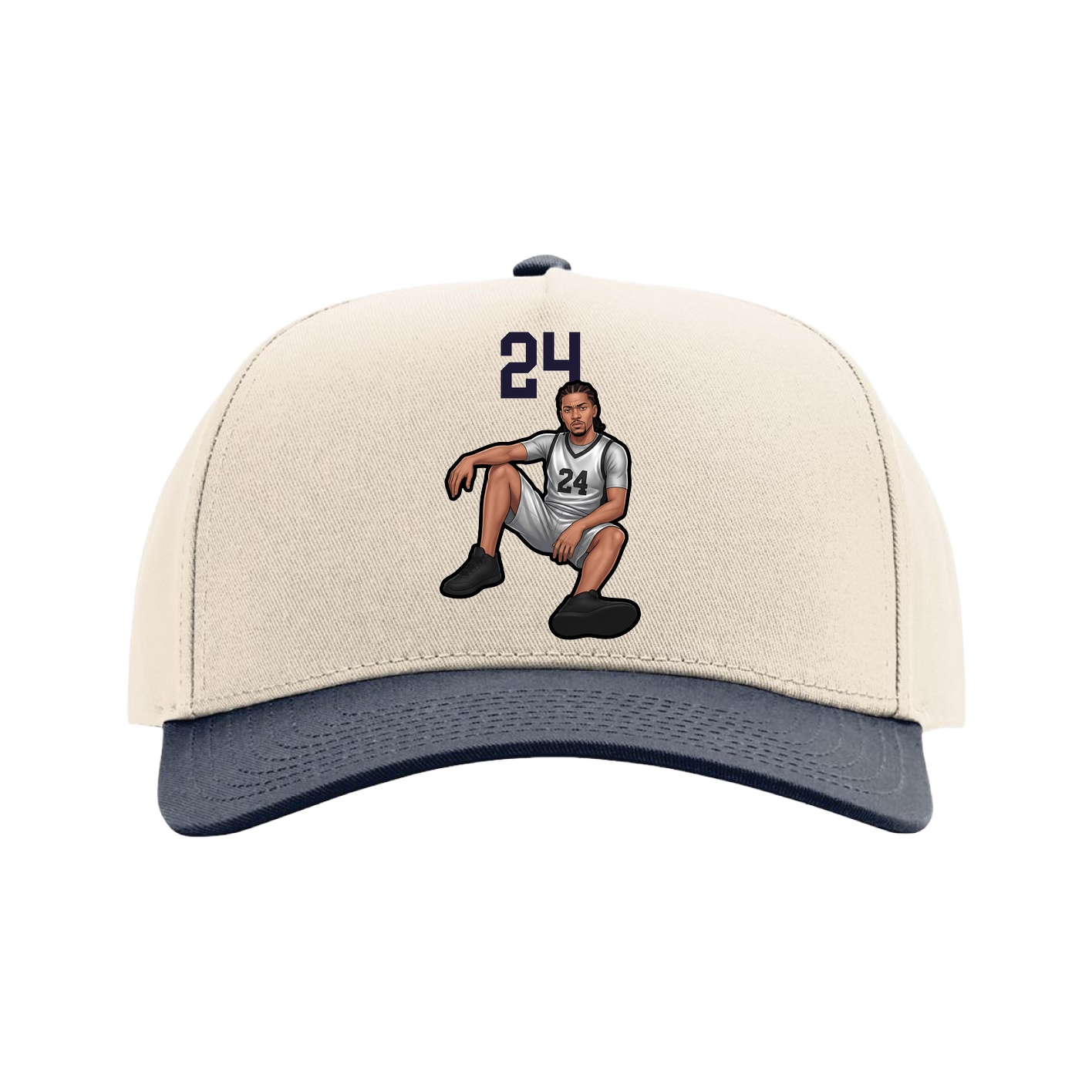 Full Fabric Five-Panel Champ Cap — Number Top in Cream/Navy