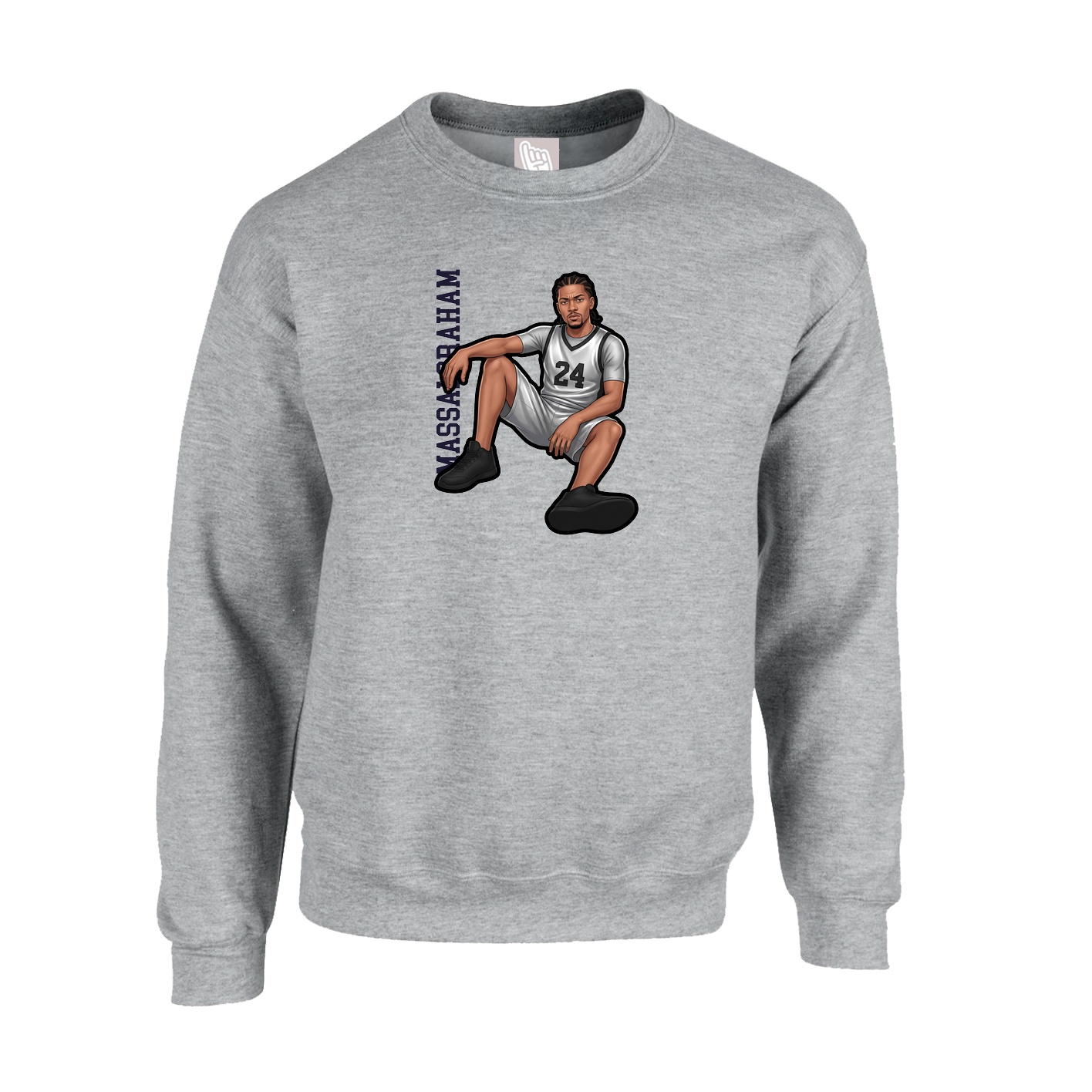 Fleece Crew — Name Vertical in Grey