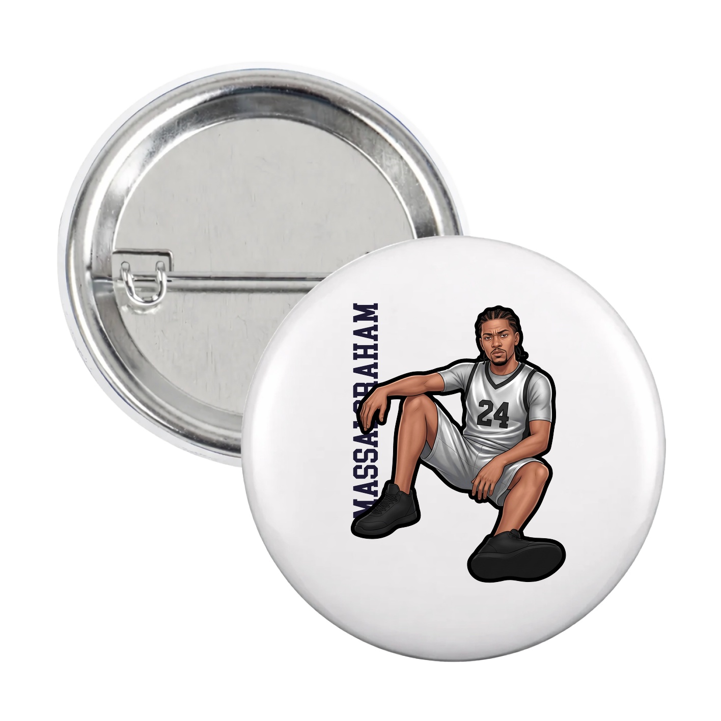 Game Day Button — Name Vertical in White