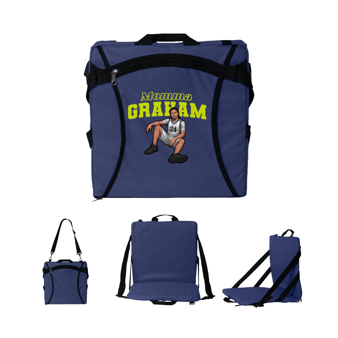 Folding Stadium Seat — Mothers Day Block in Navy