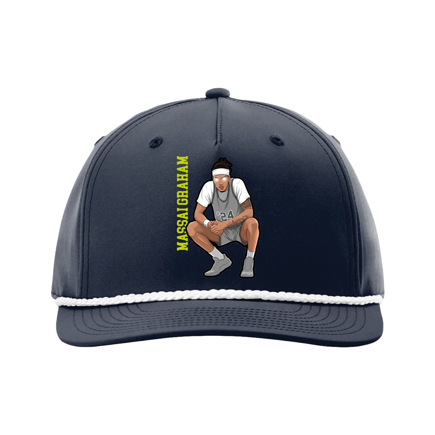 Five-Panel Classic Rope Cap — Name Vertical in Navy