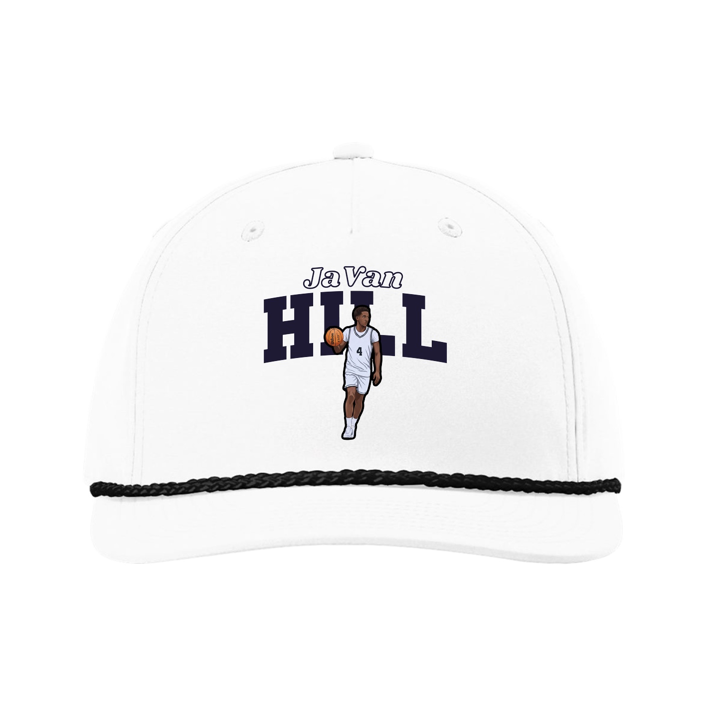 Five-Panel Classic Rope Cap — Name Arch in White