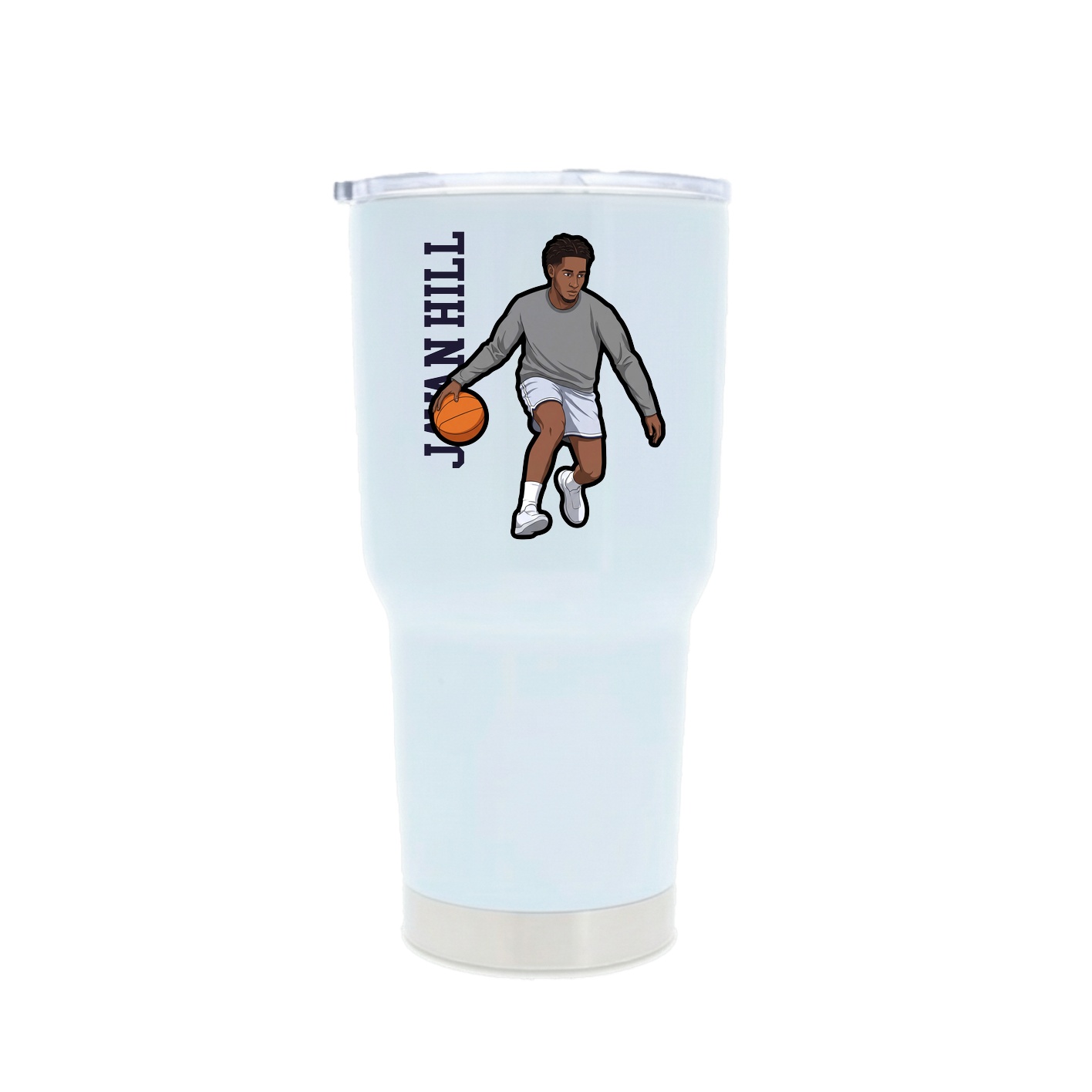 30oz Stainless Steel Tumbler — Name Vertical in White