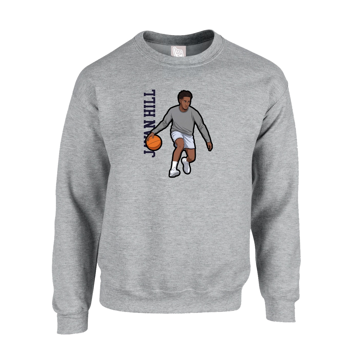 Fleece Crew — Name Vertical in Grey
