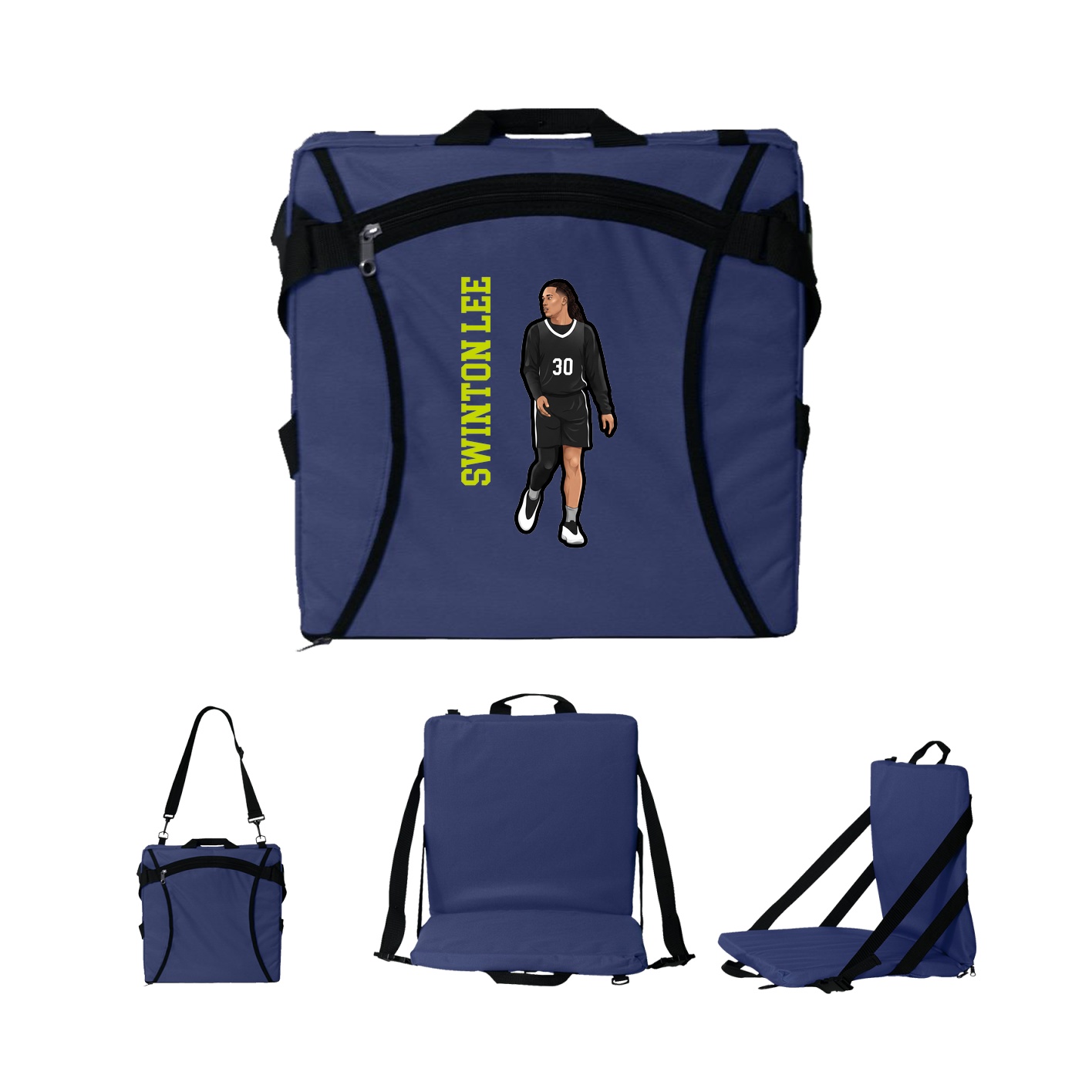 Folding Stadium Seat — Name Vertical in Navy