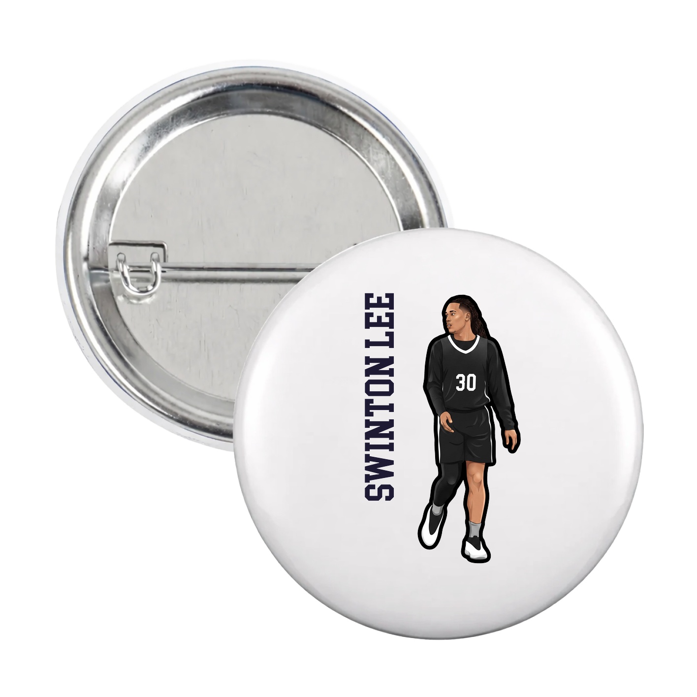 Game Day Button — Name Vertical in White