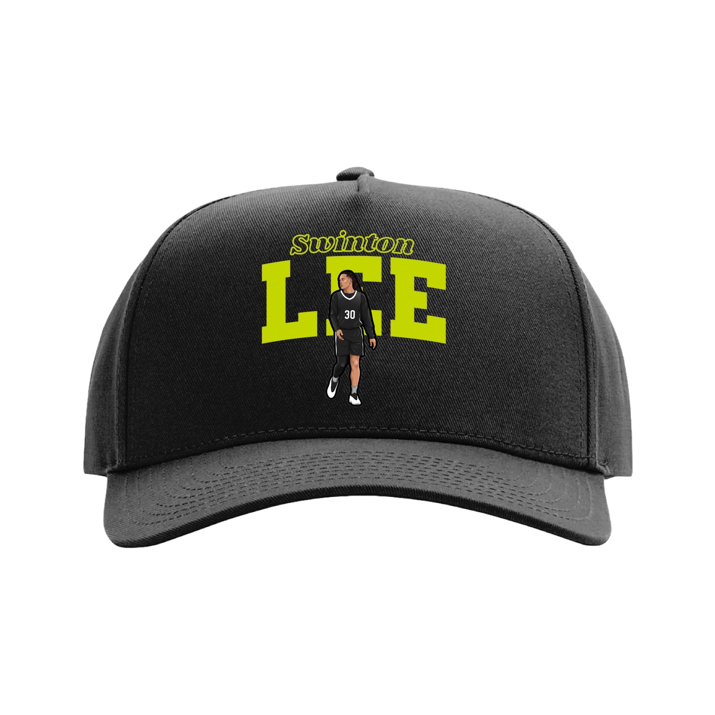 Full Fabric Five-Panel Champ Cap — Name Arch in Black