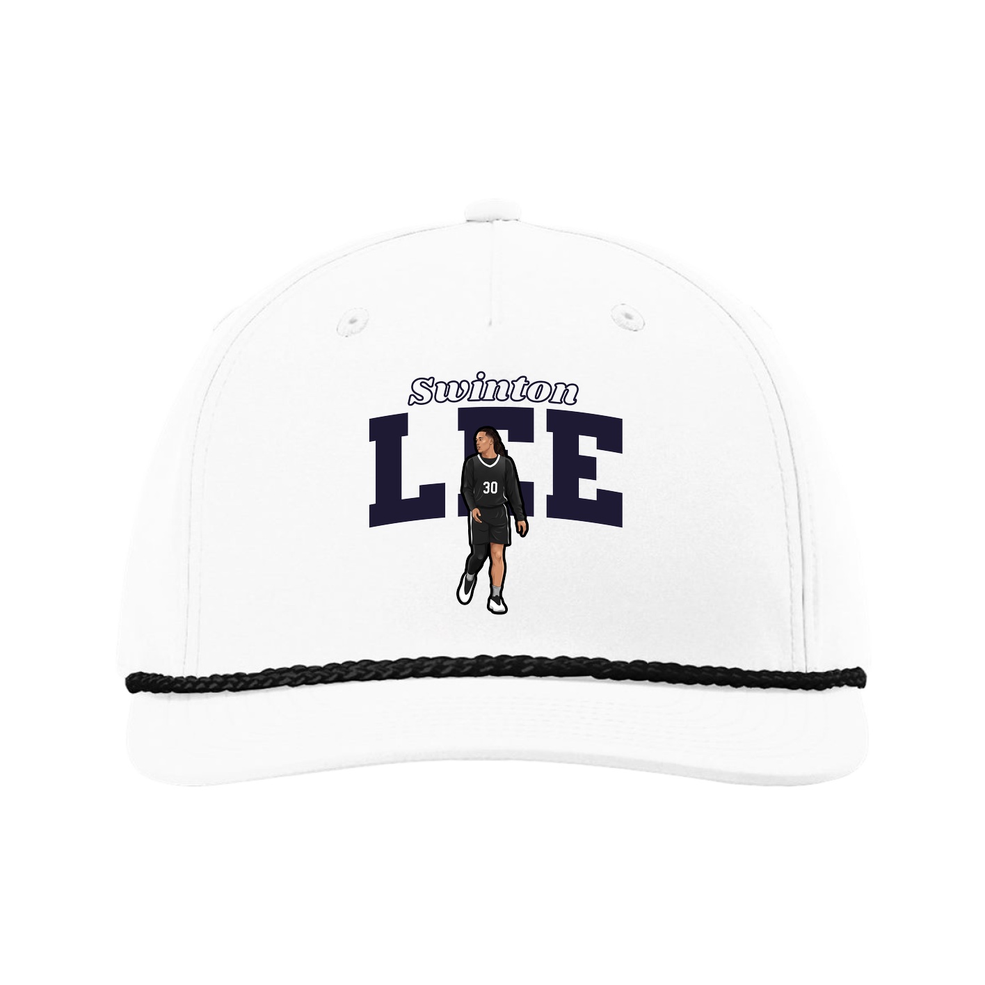 Five-Panel Classic Rope Cap — Name Arch in White