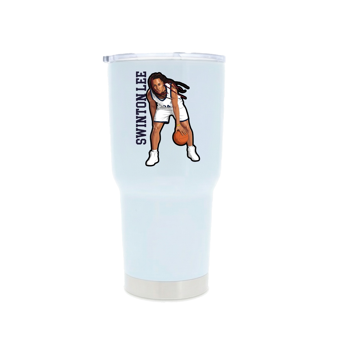 30oz Stainless Steel Tumbler — Name Vertical in White