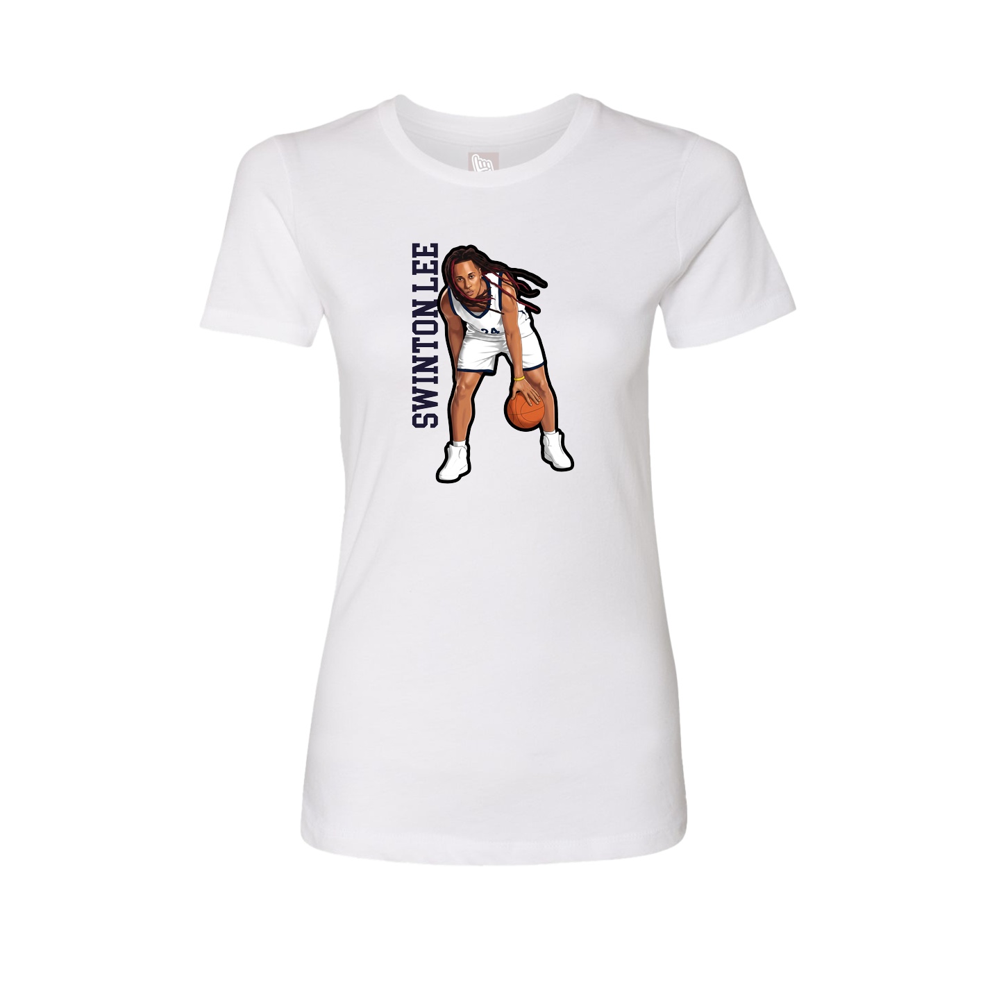 Fitted Women's Tee — Name Vertical in White