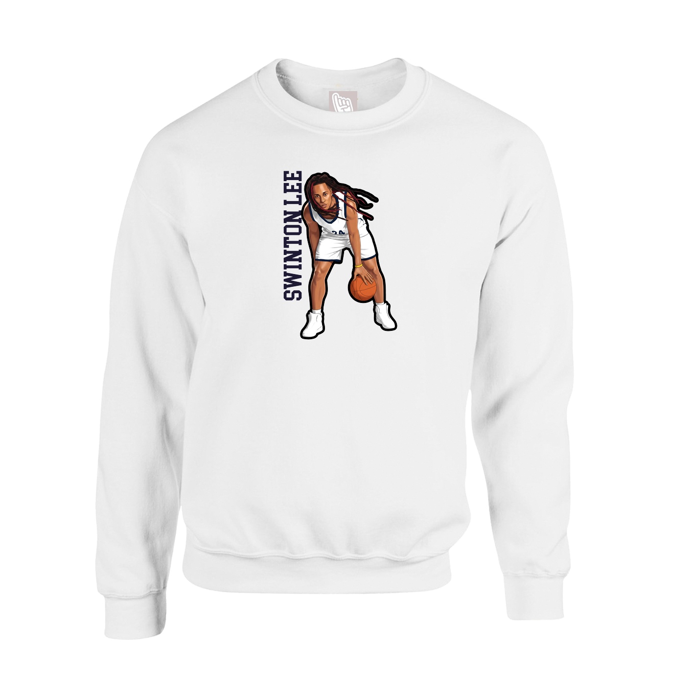 Fleece Crew — Name Vertical in White