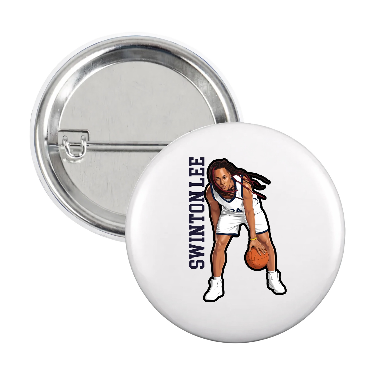 Game Day Button — Name Vertical in White