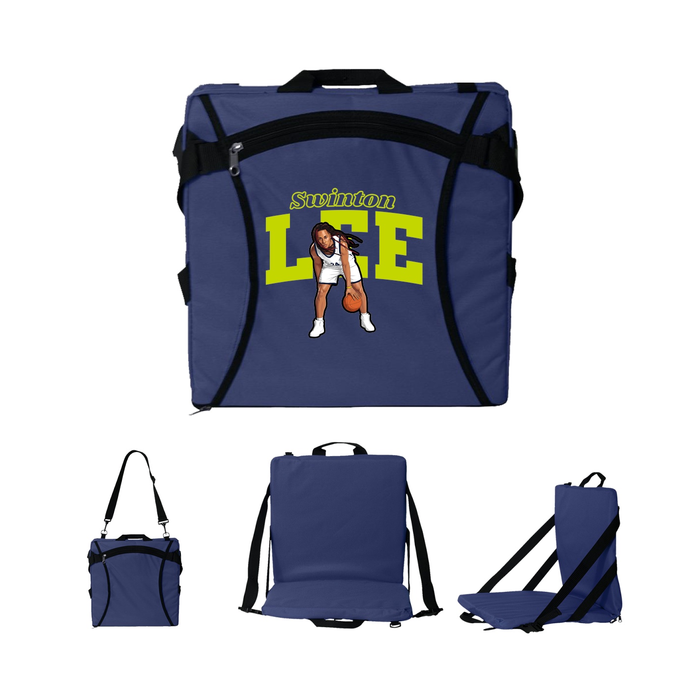 Folding Stadium Seat — Name Arch in Navy