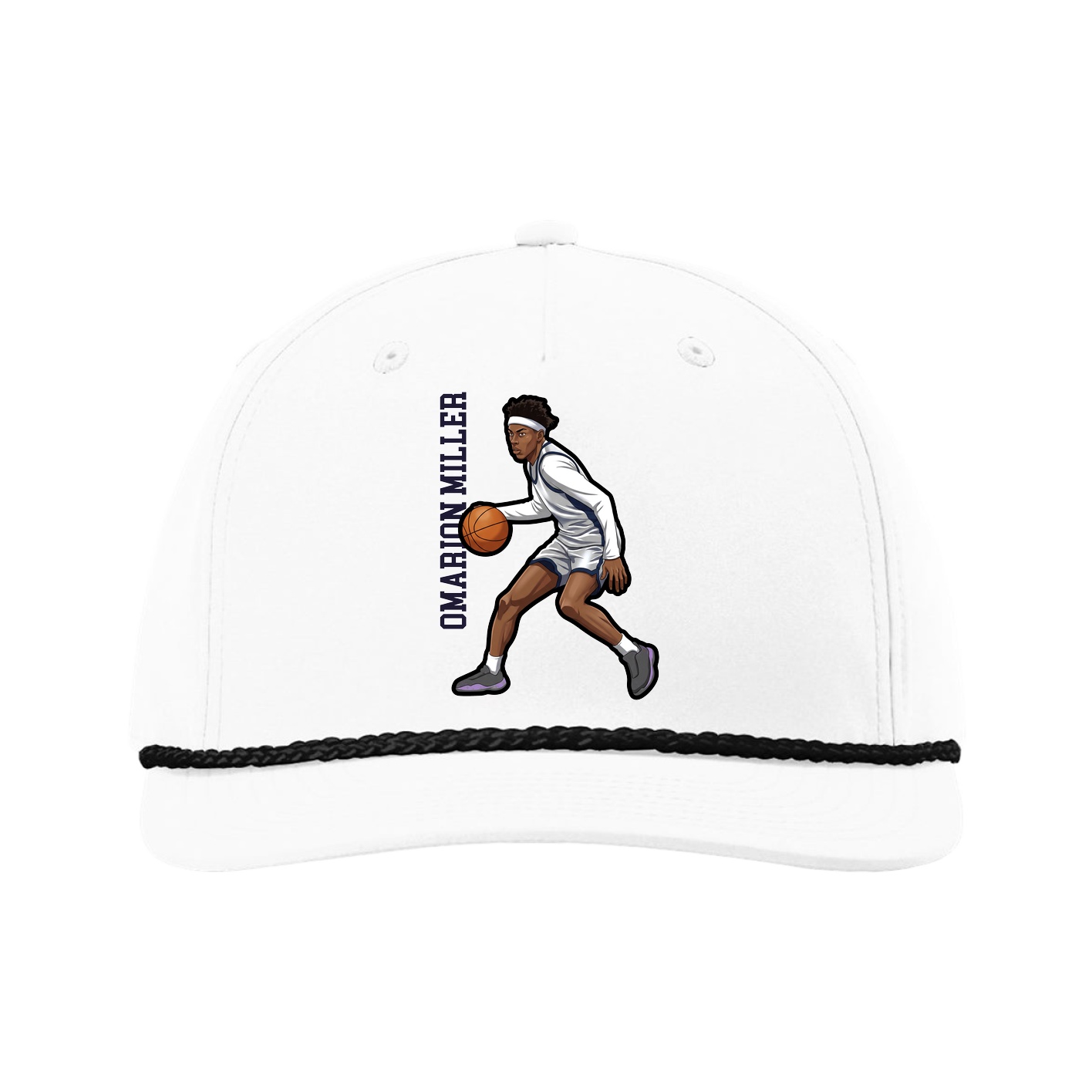 Five-Panel Classic Rope Cap — Name Vertical in White