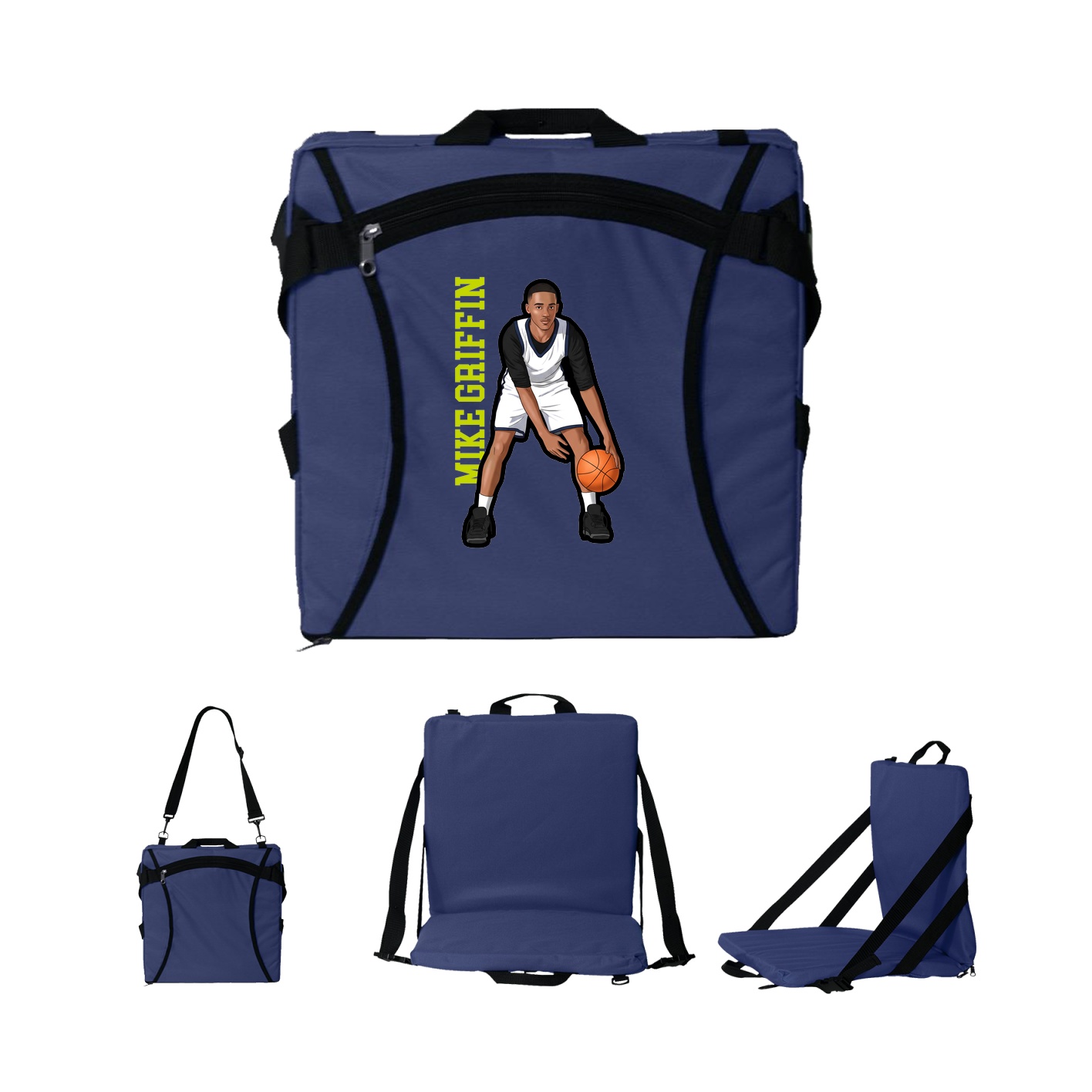 Folding Stadium Seat — Name Vertical in Navy
