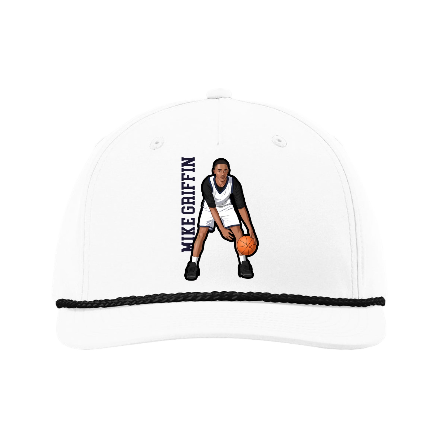 Five-Panel Classic Rope Cap — Name Vertical in White