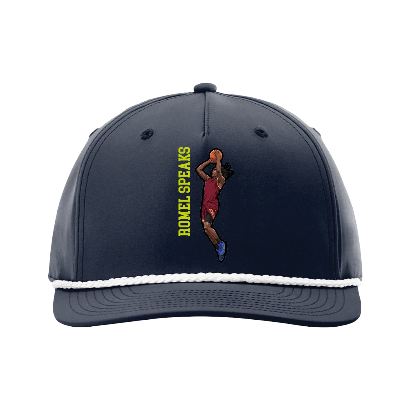 Five-Panel Classic Rope Cap — Name Vertical in Navy