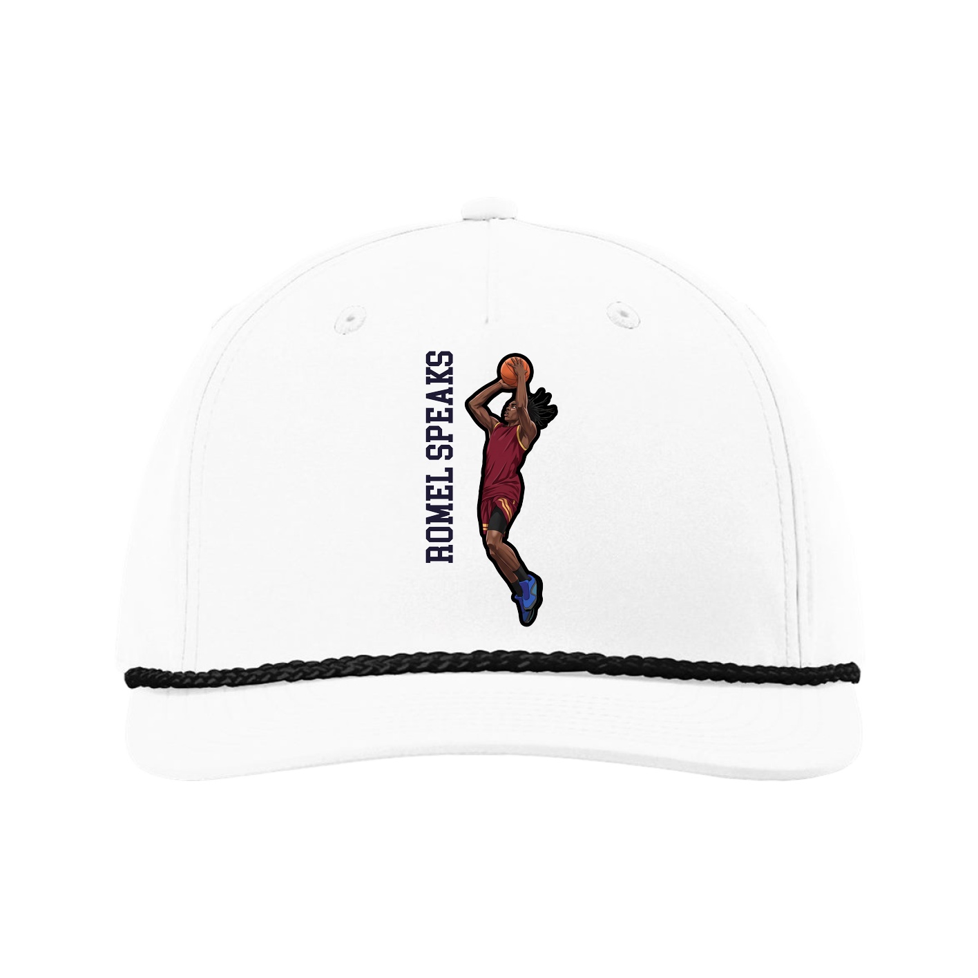 Five-Panel Classic Rope Cap — Name Vertical in White