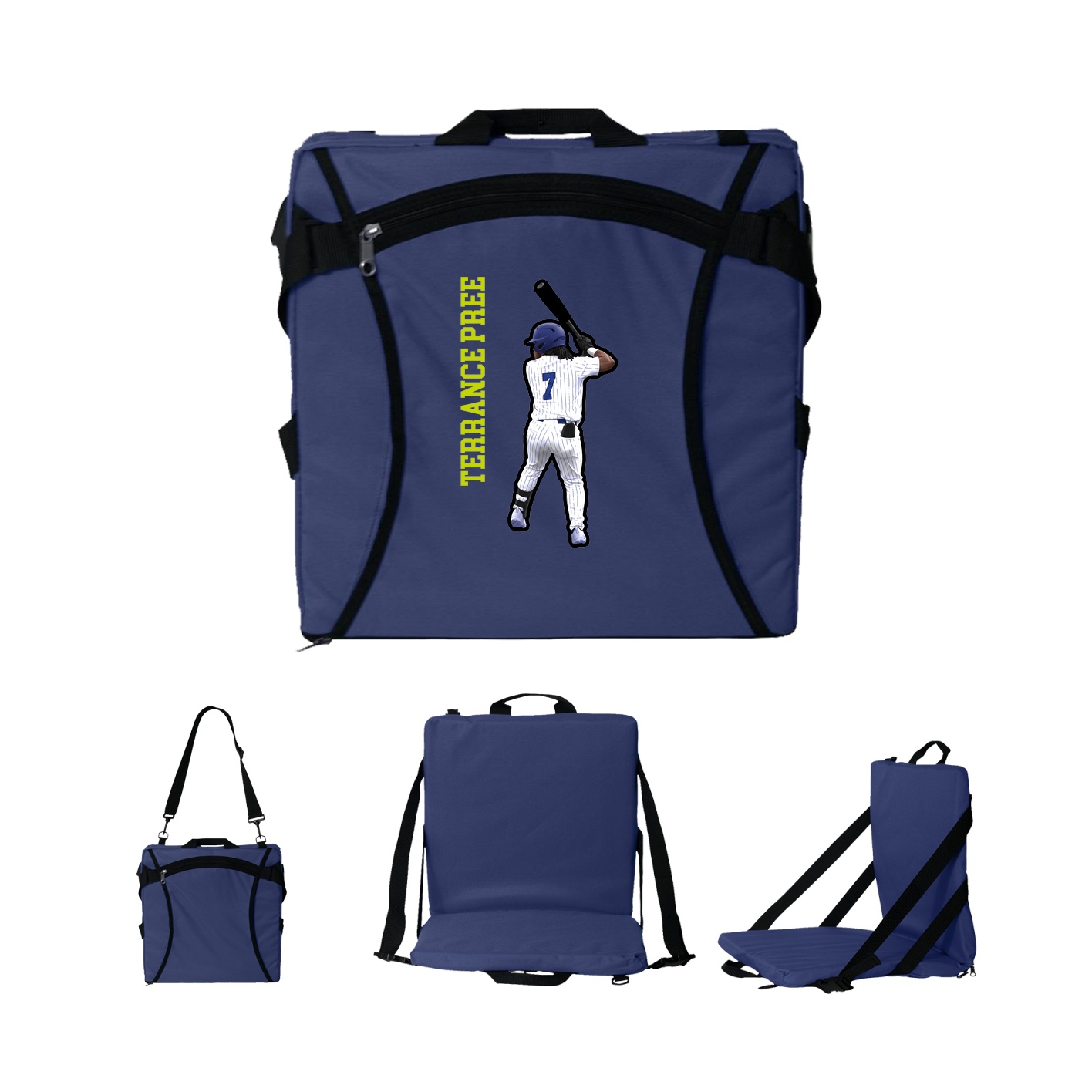 Folding Stadium Seat — Name Vertical in Navy